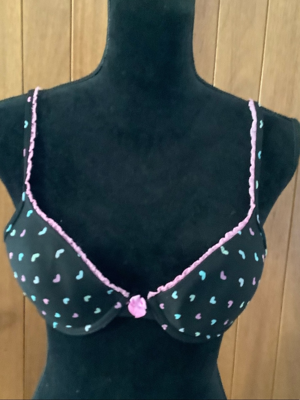 lei Black Underwire Bra with Pink Trim and Heart Print Design